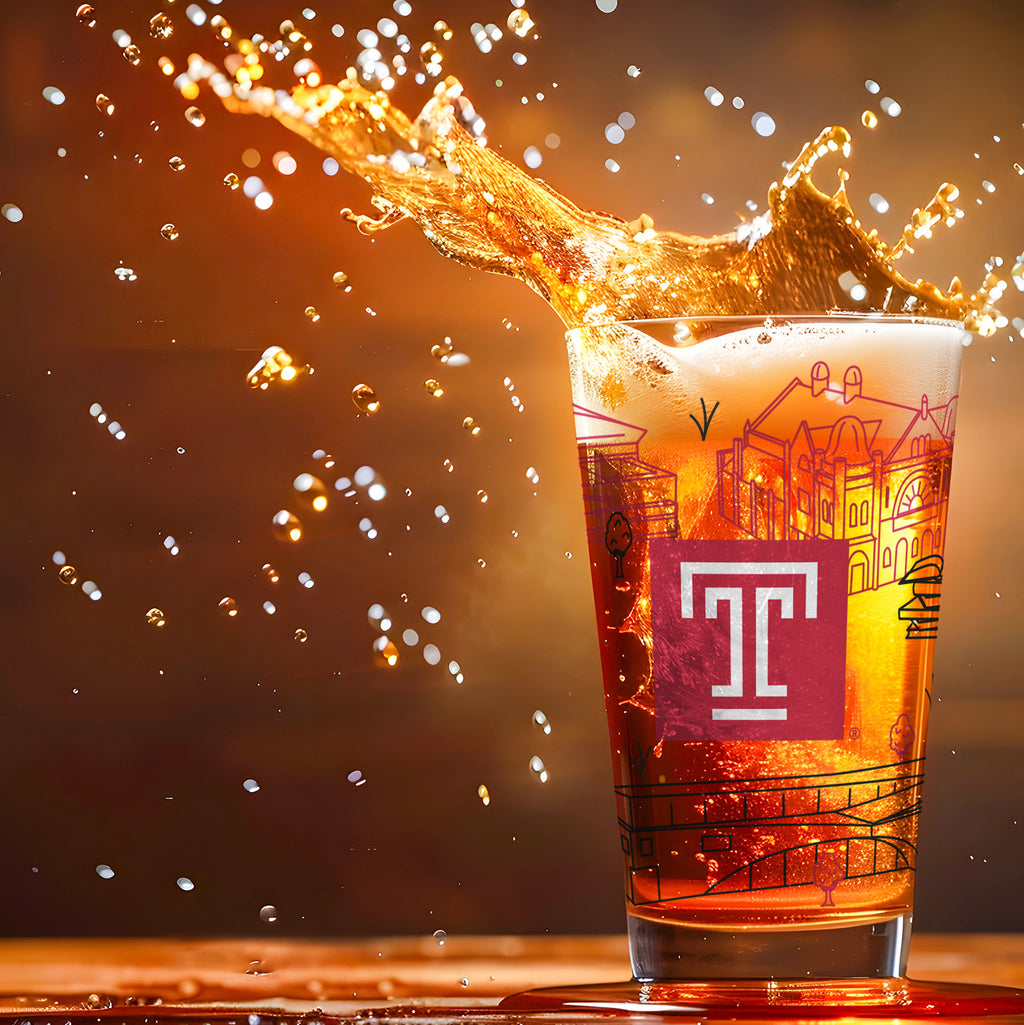 Set of 2 Temple Owls Campus Line Art 16oz Pints