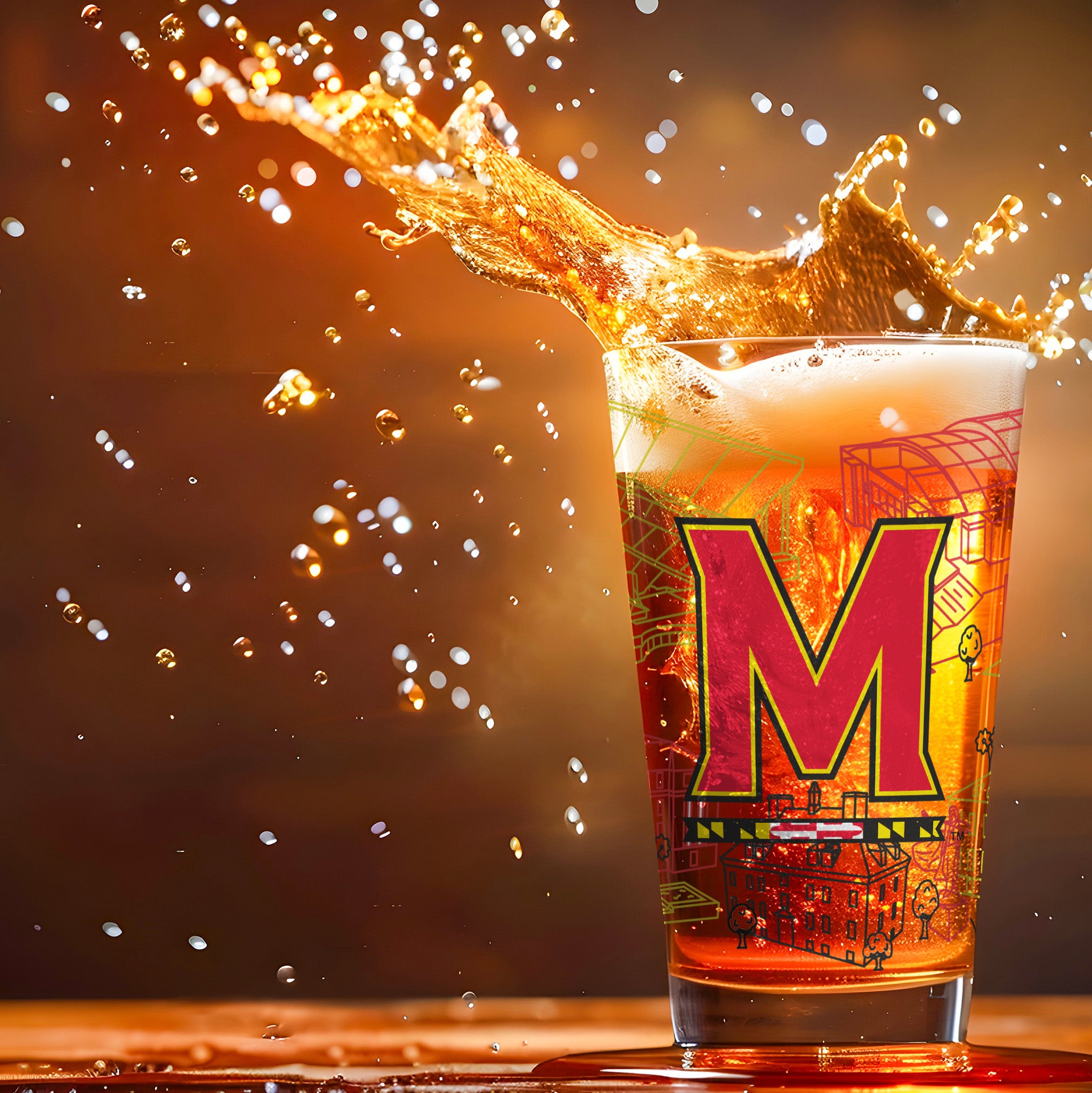 Set of 2 Maryland Terrapins Campus Line Art 16oz Pints