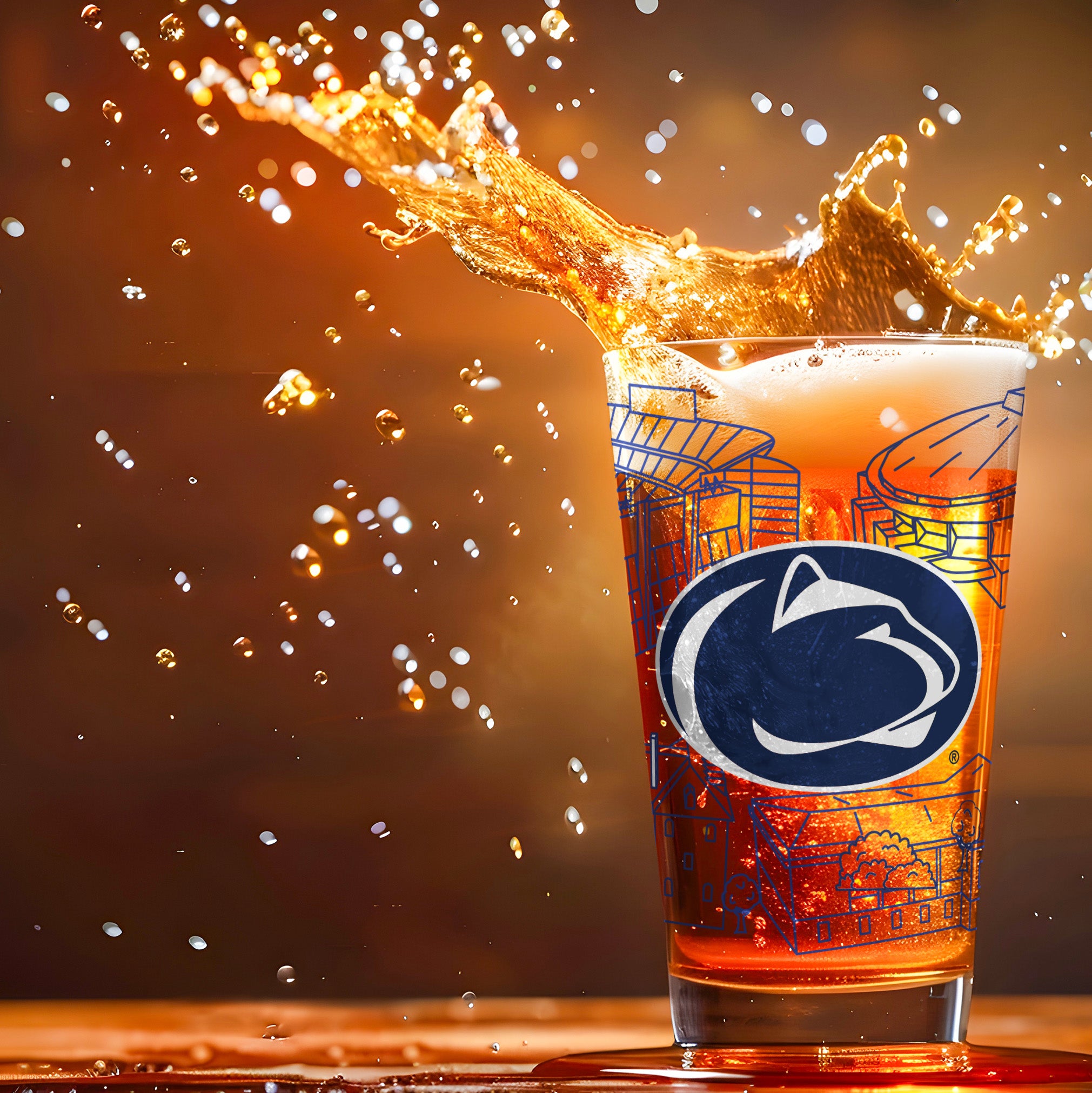 Set of 2 Penn State Nittany Lions Campus Line Art 16oz Pints