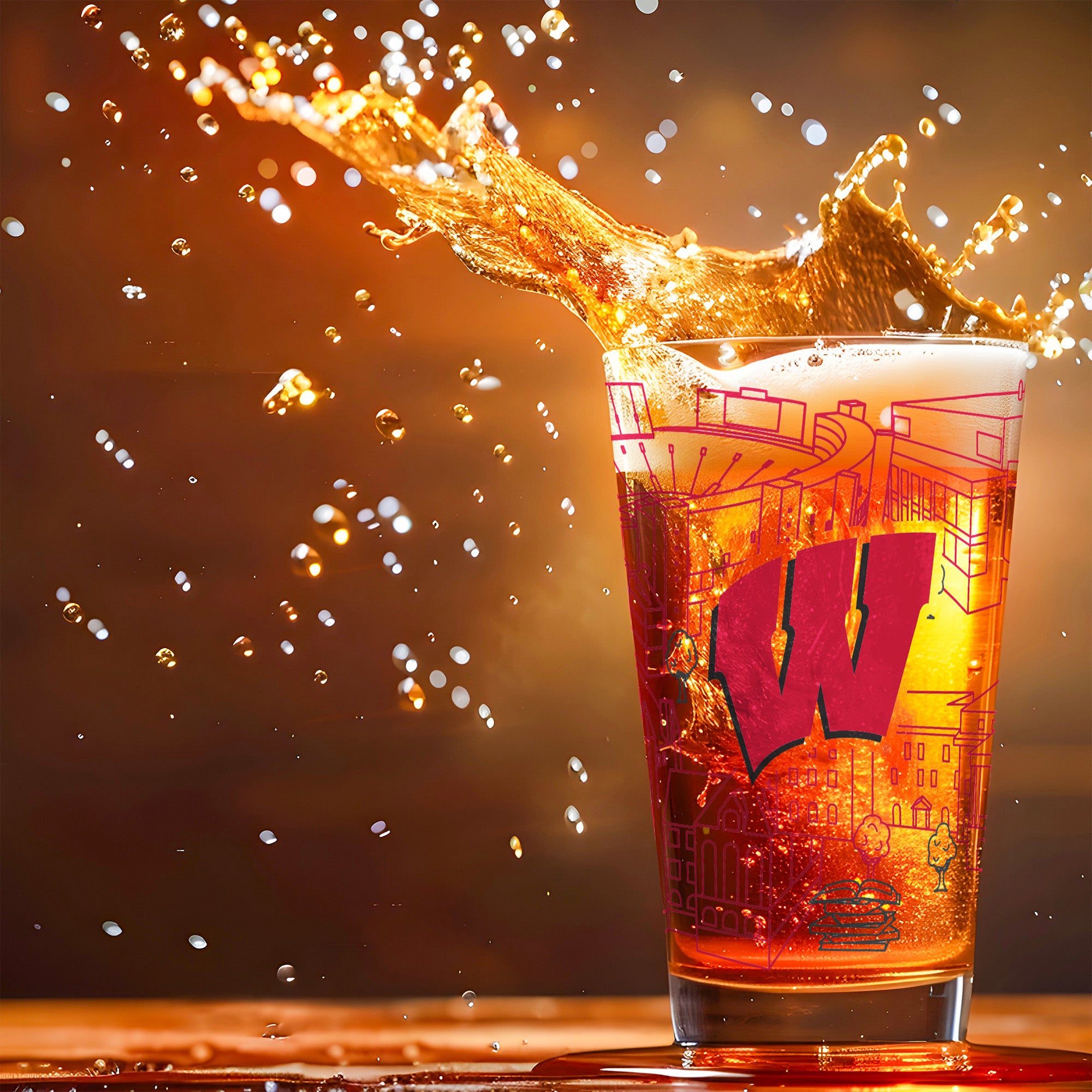 Set of 2 Wisconsin Badgers Campus Line Art 16oz Pints