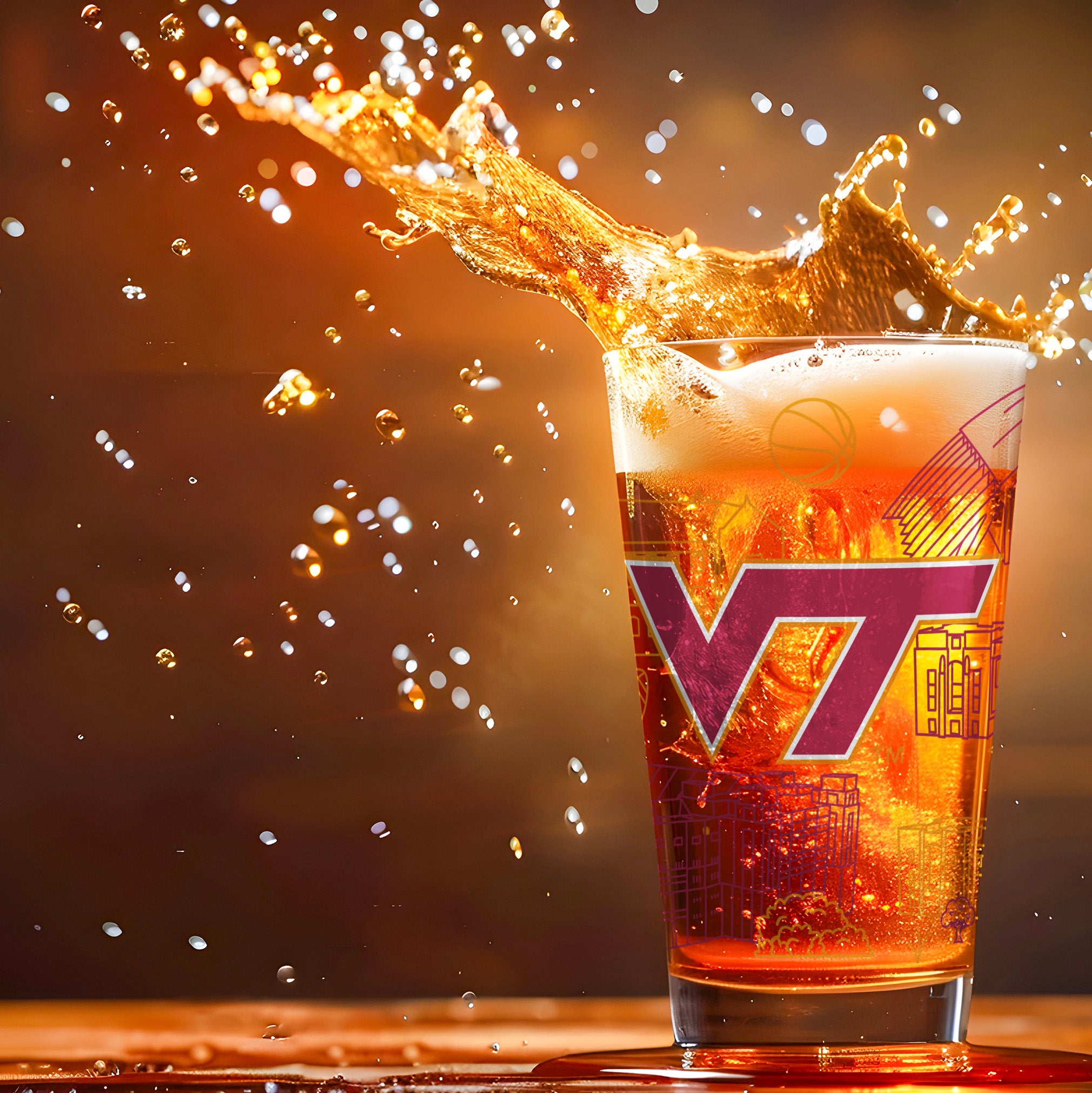 Set of 2 Virginia Tech Hokies Campus Line Art 16oz Pints