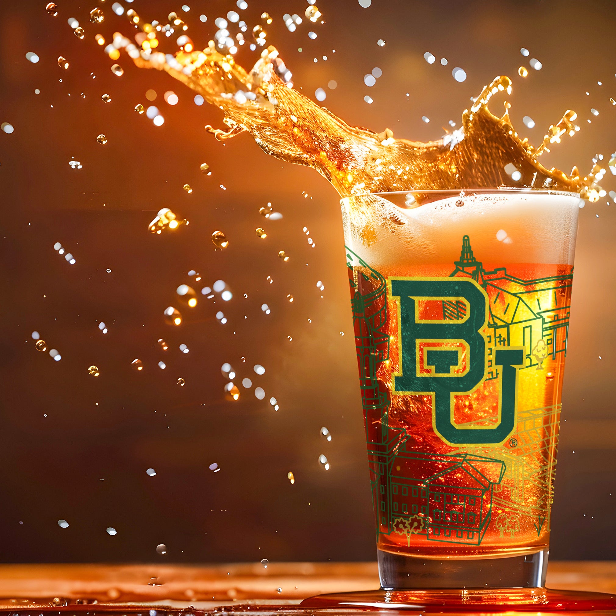 Set of 2 Baylor Bears Campus Line Art 16oz Pints