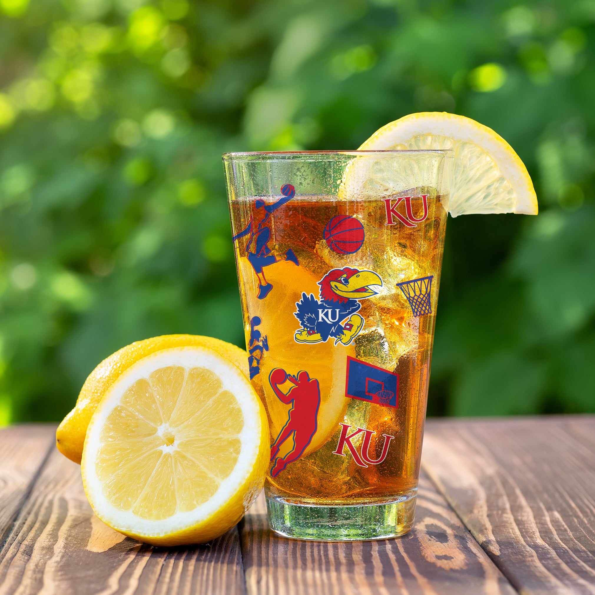 Set of 2 Kansas Jayhawks Basketball Sketch 16oz Pints