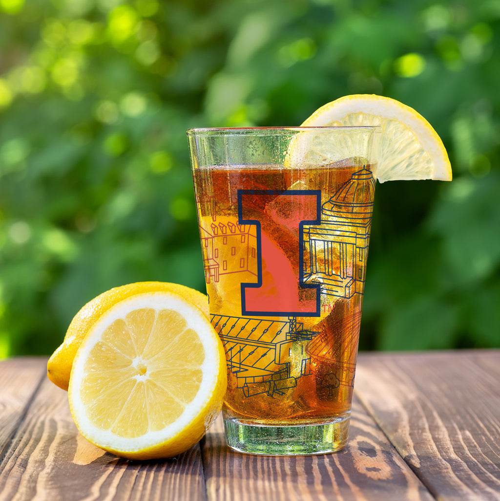 Set of 2 Illinois Fighting Illini Campus Line Art 16oz Pints