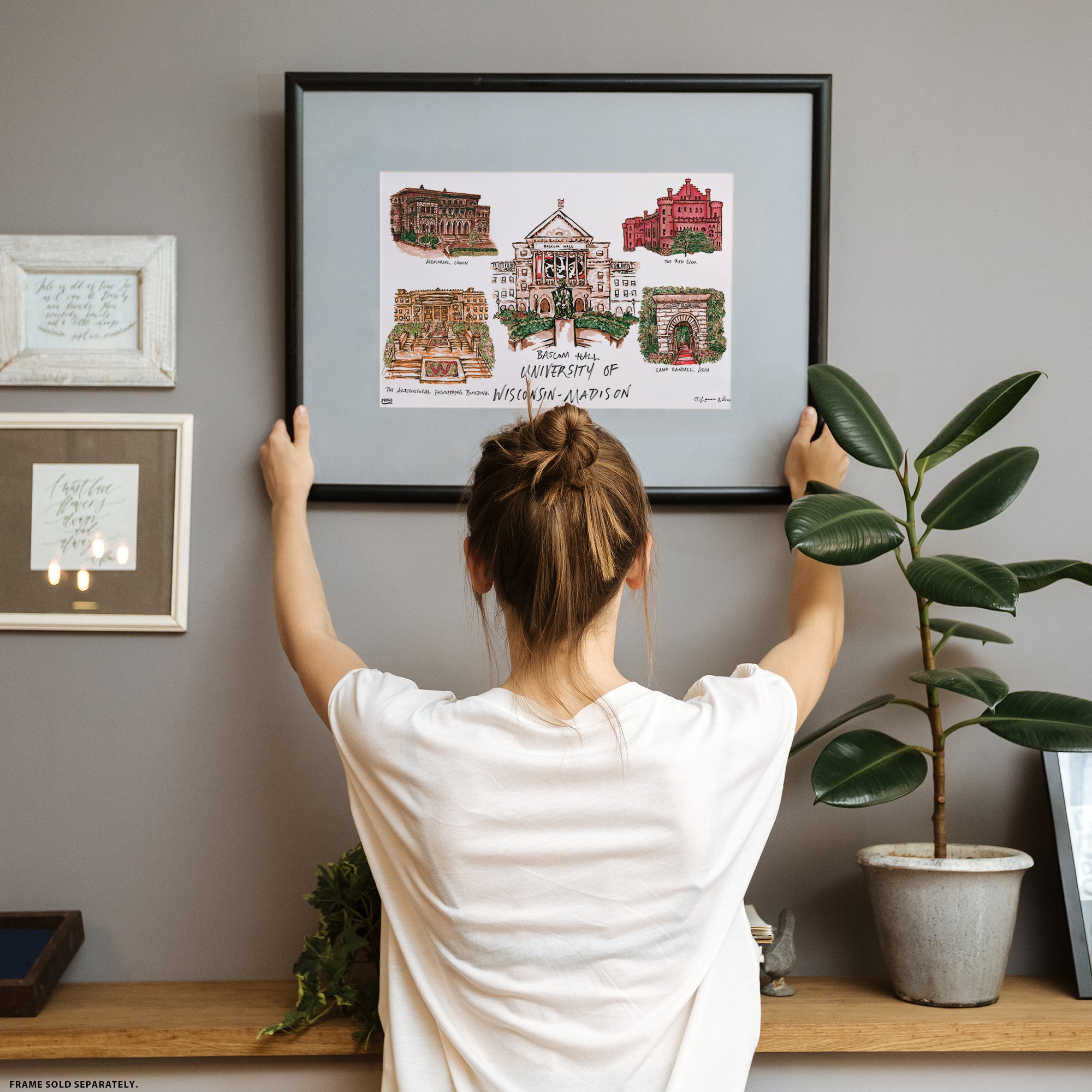 University of Wisconsin-Madison, Framed Collage Watercolor Wall Art 16" x 20" by Laura Wilcox