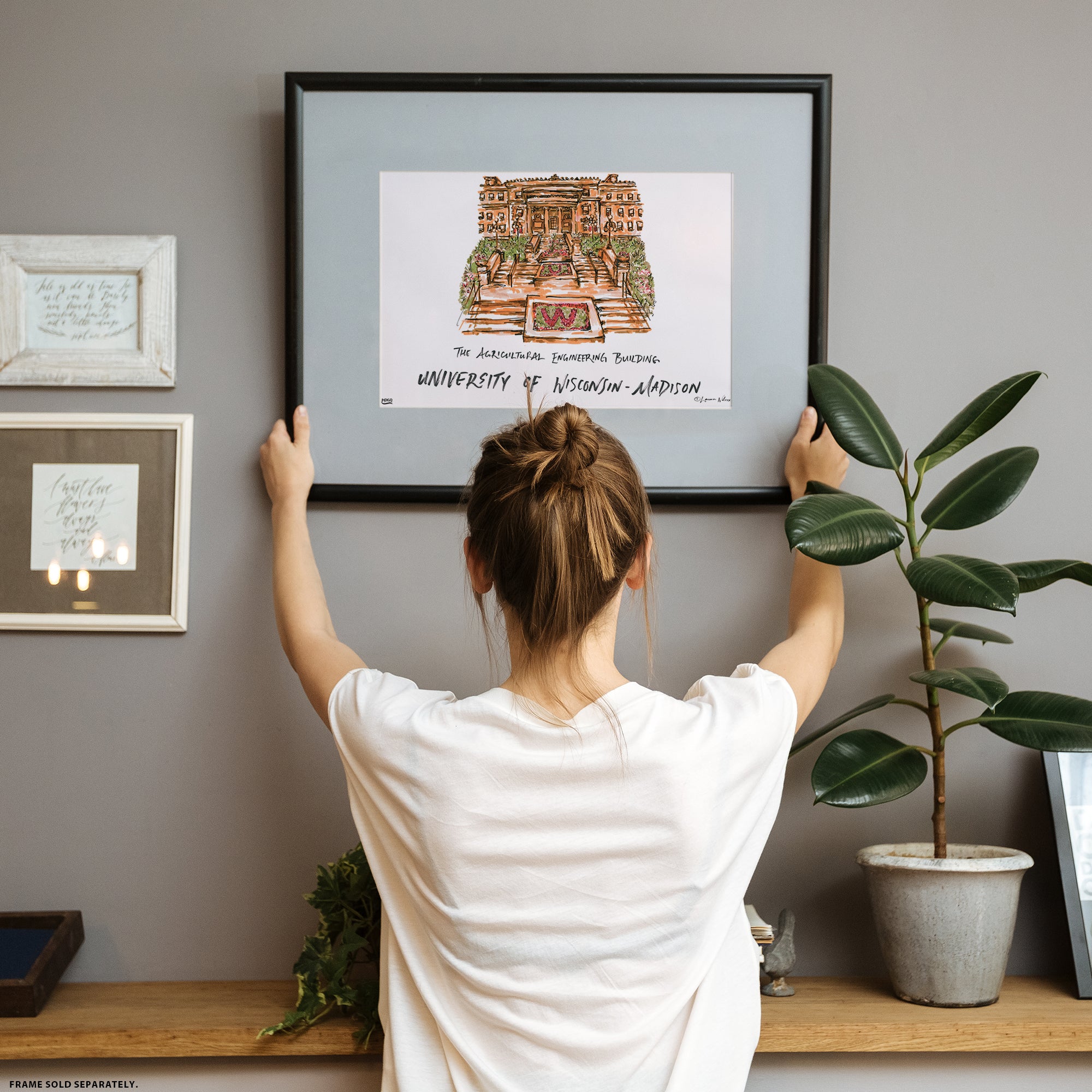 University of Wisconsin-Madison - The Agricultural Engineering Building, Framed Watercolor Wall Art 16" x 20" by Laura Wilcox