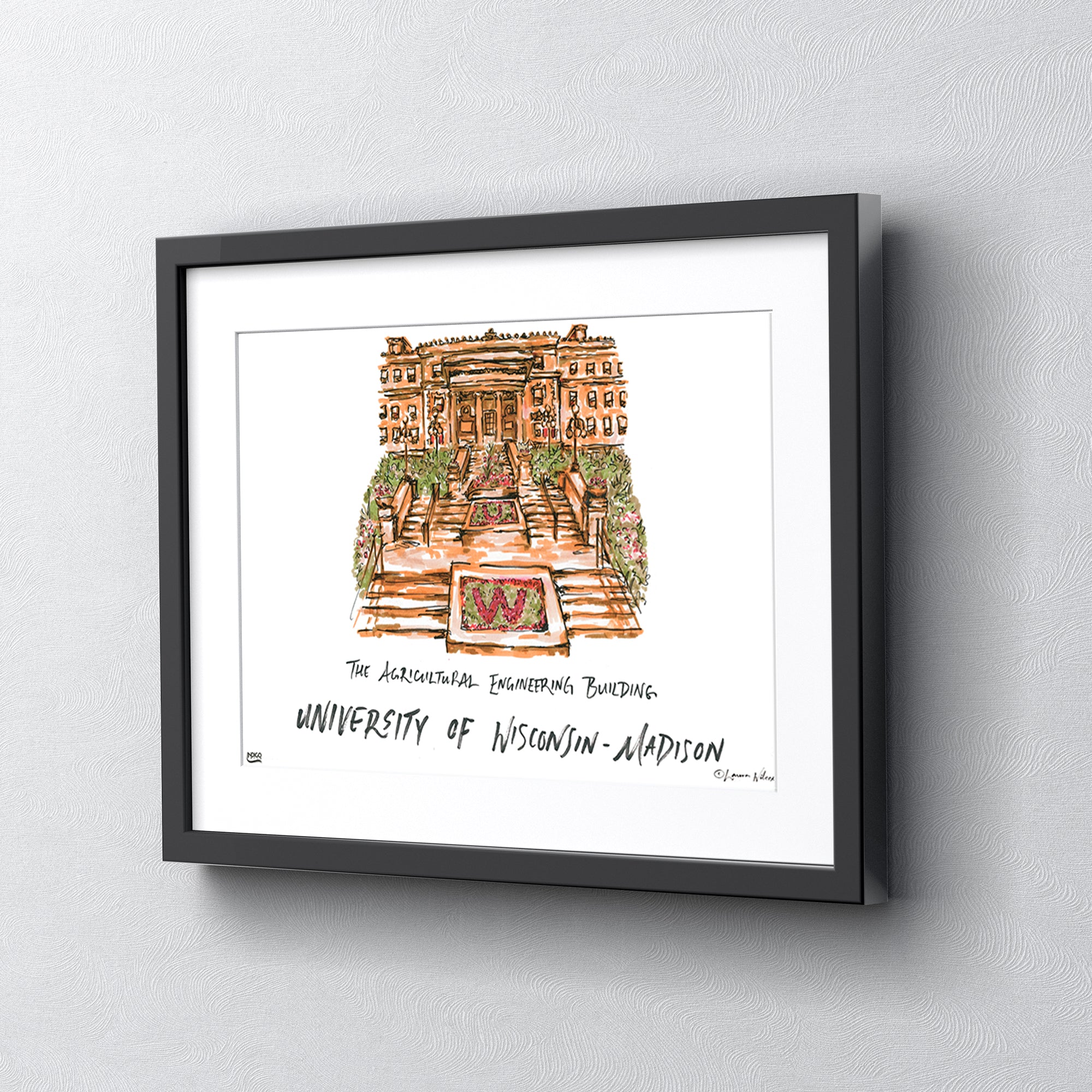 University of Wisconsin-Madison - The Agricultural Engineering Building, Framed Watercolor Wall Art 16" x 20" by Laura Wilcox