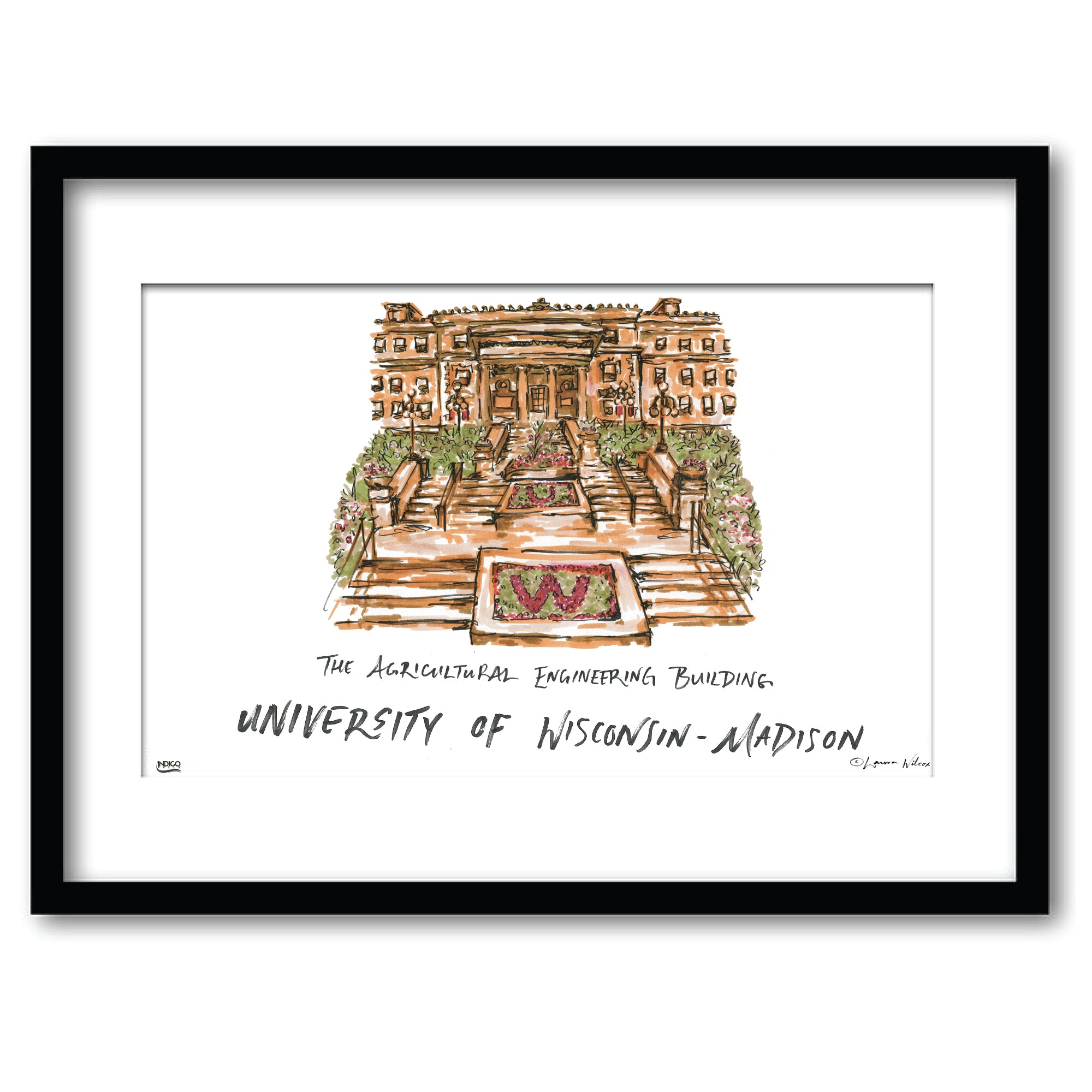 University of Wisconsin-Madison - The Agricultural Engineering Building, Framed Watercolor Wall Art 16" x 20" by Laura Wilcox