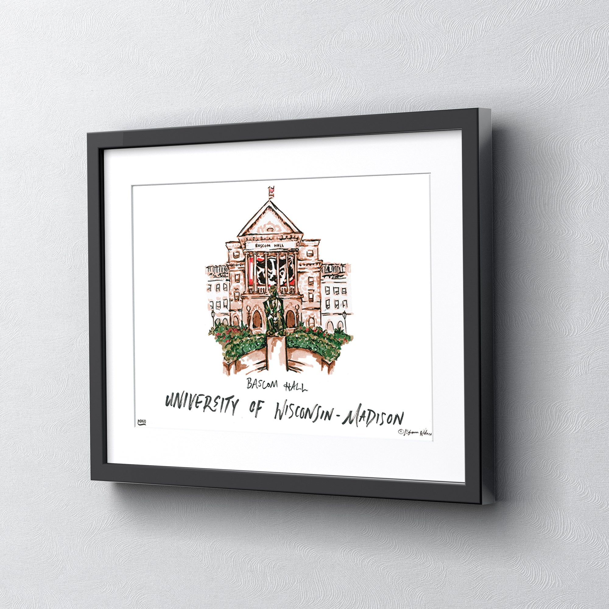 University of Wisconsin-Madison - Bascom Hall, Framed Watercolor Wall Art 11" x 14" by Laura Wilcox