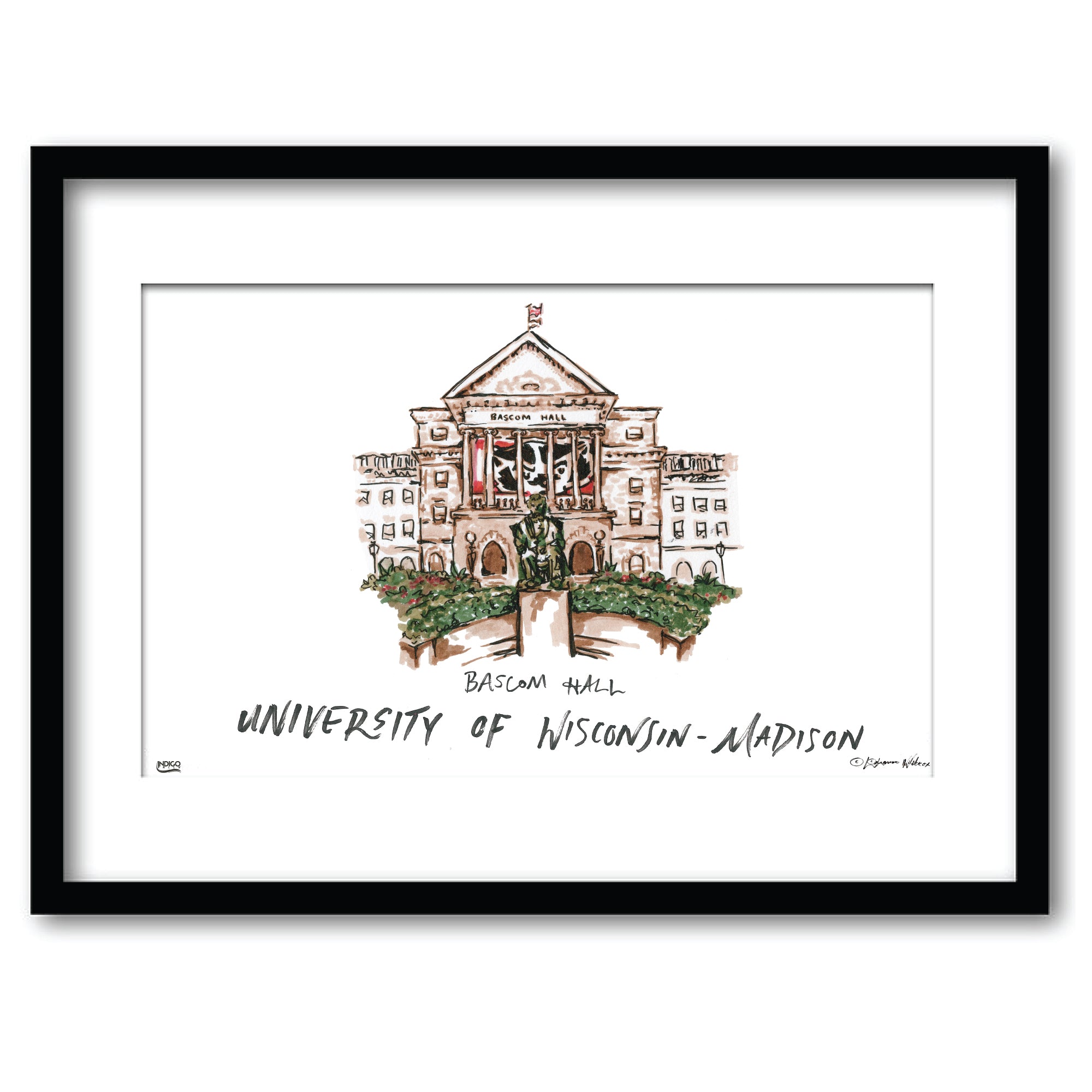 University of Wisconsin-Madison - Bascom Hall, Framed Watercolor Wall Art 11" x 14" by Laura Wilcox