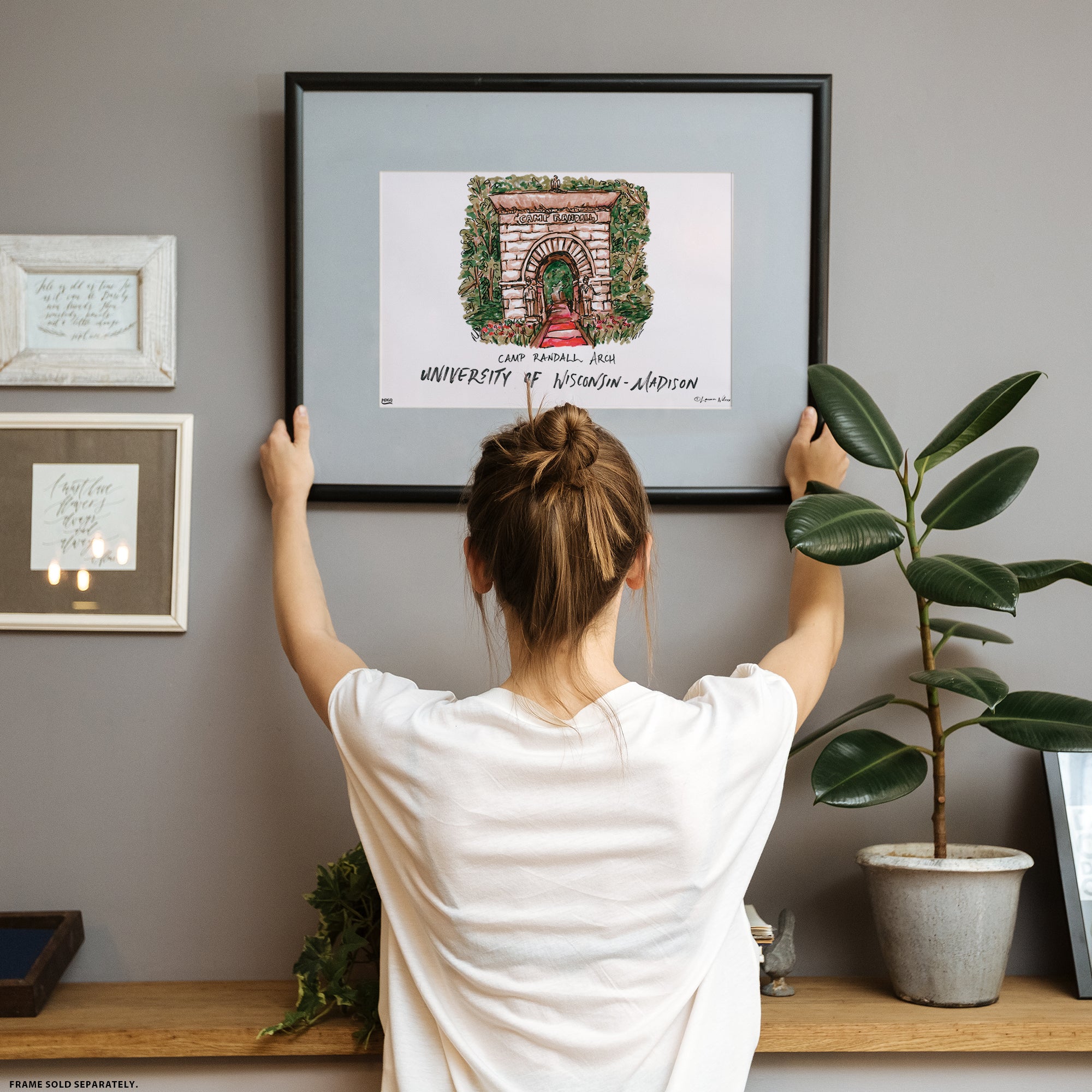 University of Wisconsin-Madison - Camp Randall Arch, Framed Watercolor Wall Art 11" x 14" by Laura Wilcox