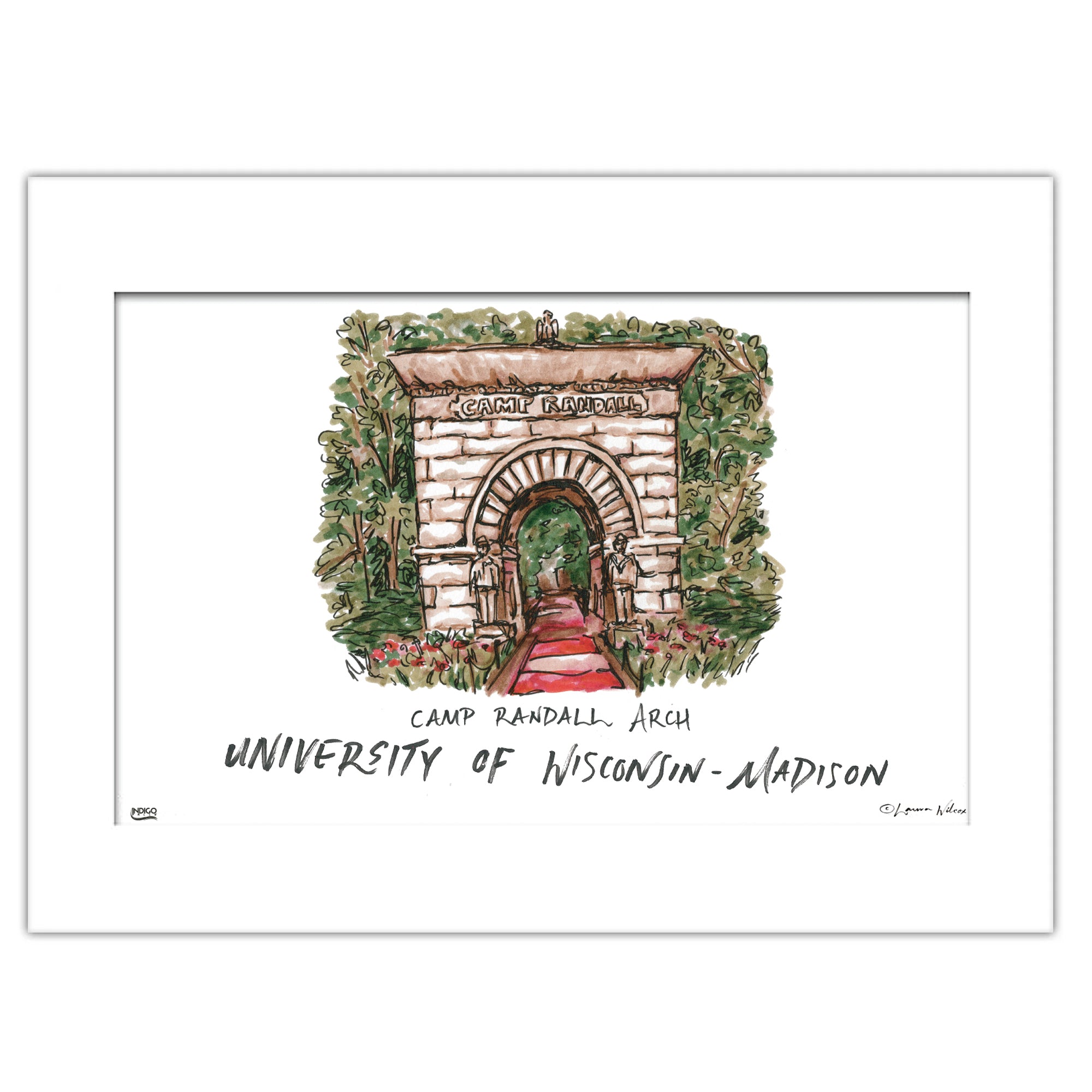 University of Wisconsin-Madison - Camp Randall Arch, Matted Watercolor Wall Art 11" x 14" by Laura Wilcox