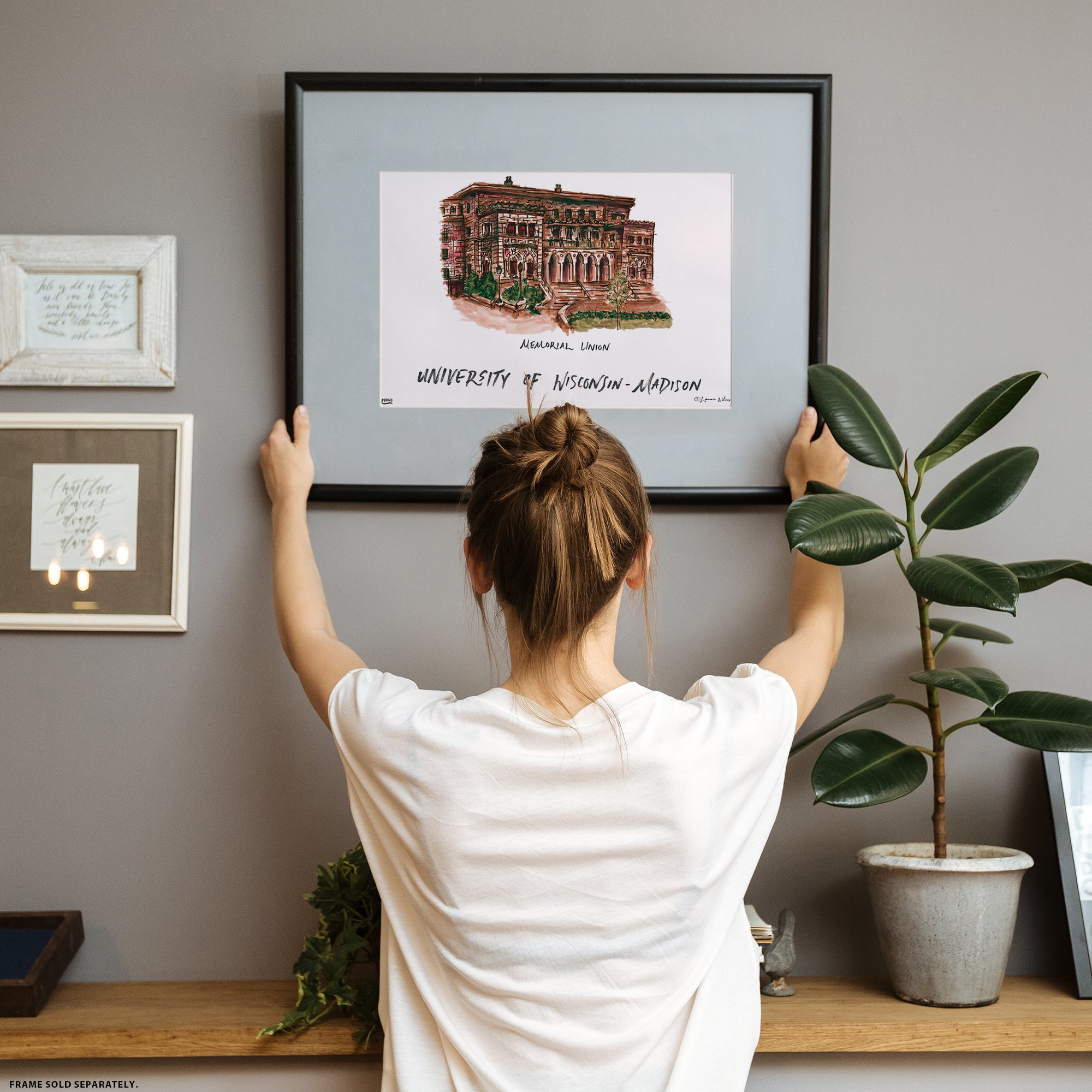 University of Wisconsin-Madison - Memorial Union, Framed Watercolor Wall Art 11" x 14" by Laura Wilcox