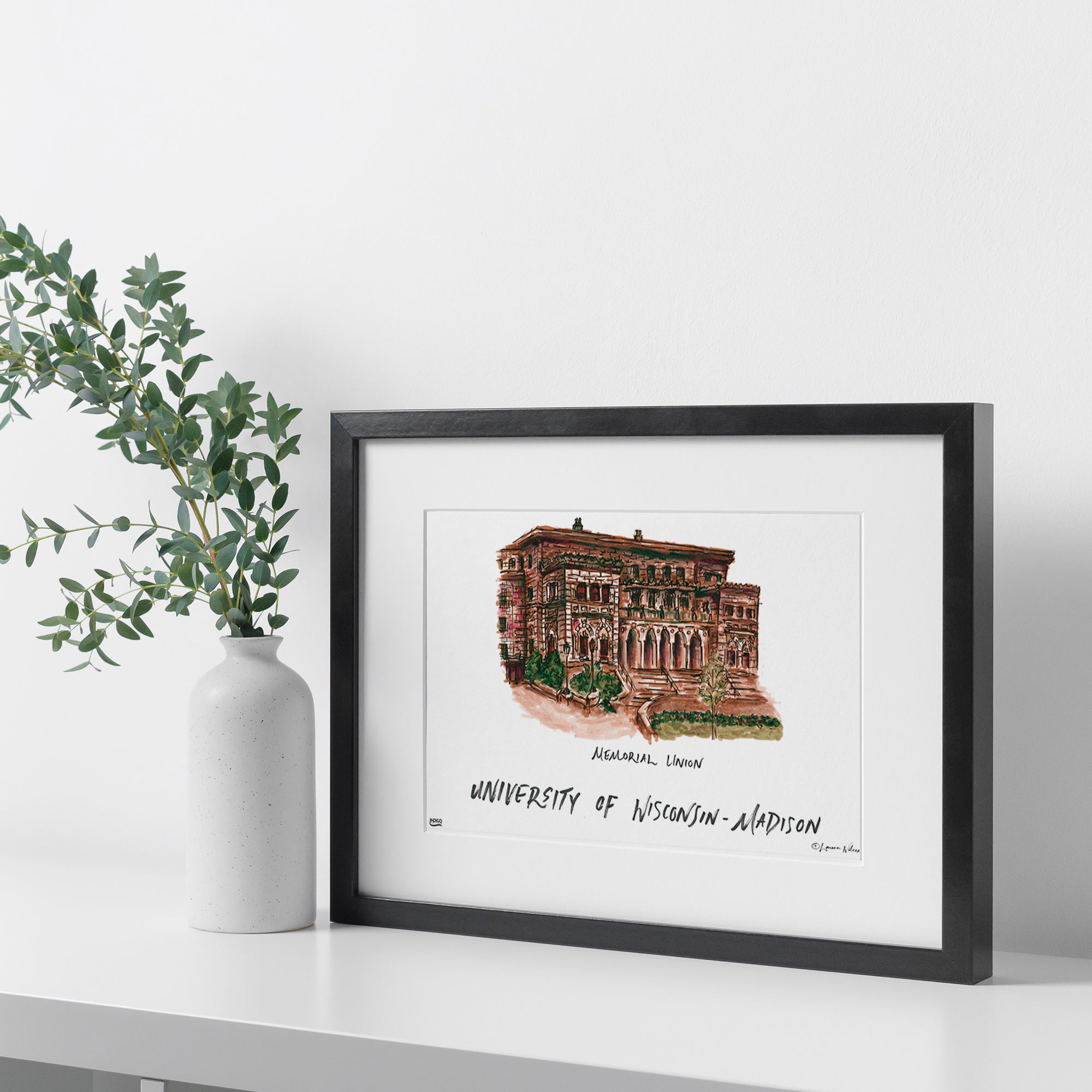 University of Wisconsin-Madison - Memorial Union, Framed Watercolor Wall Art 11" x 14" by Laura Wilcox