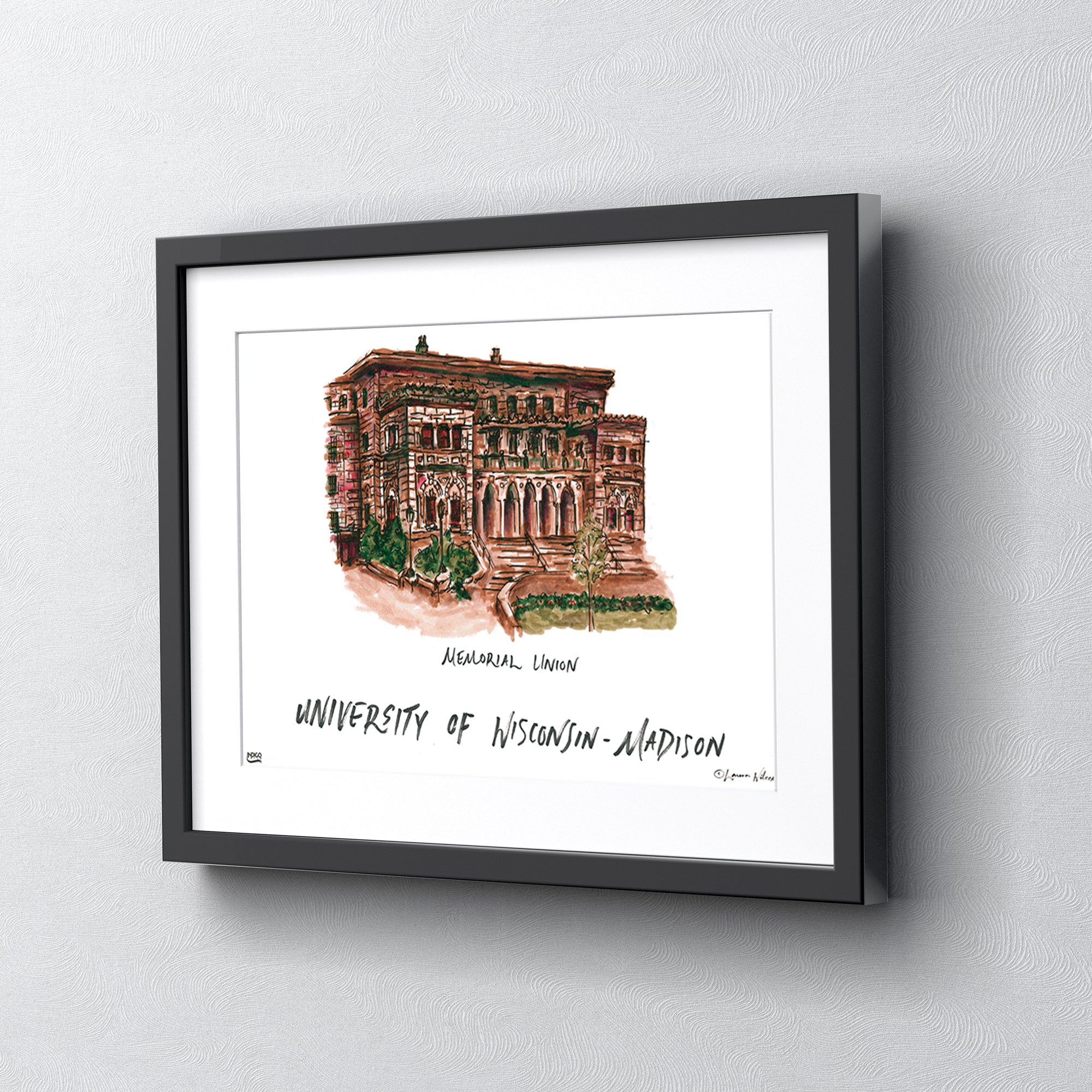 University of Wisconsin-Madison - Memorial Union, Framed Watercolor Wall Art 11" x 14" by Laura Wilcox