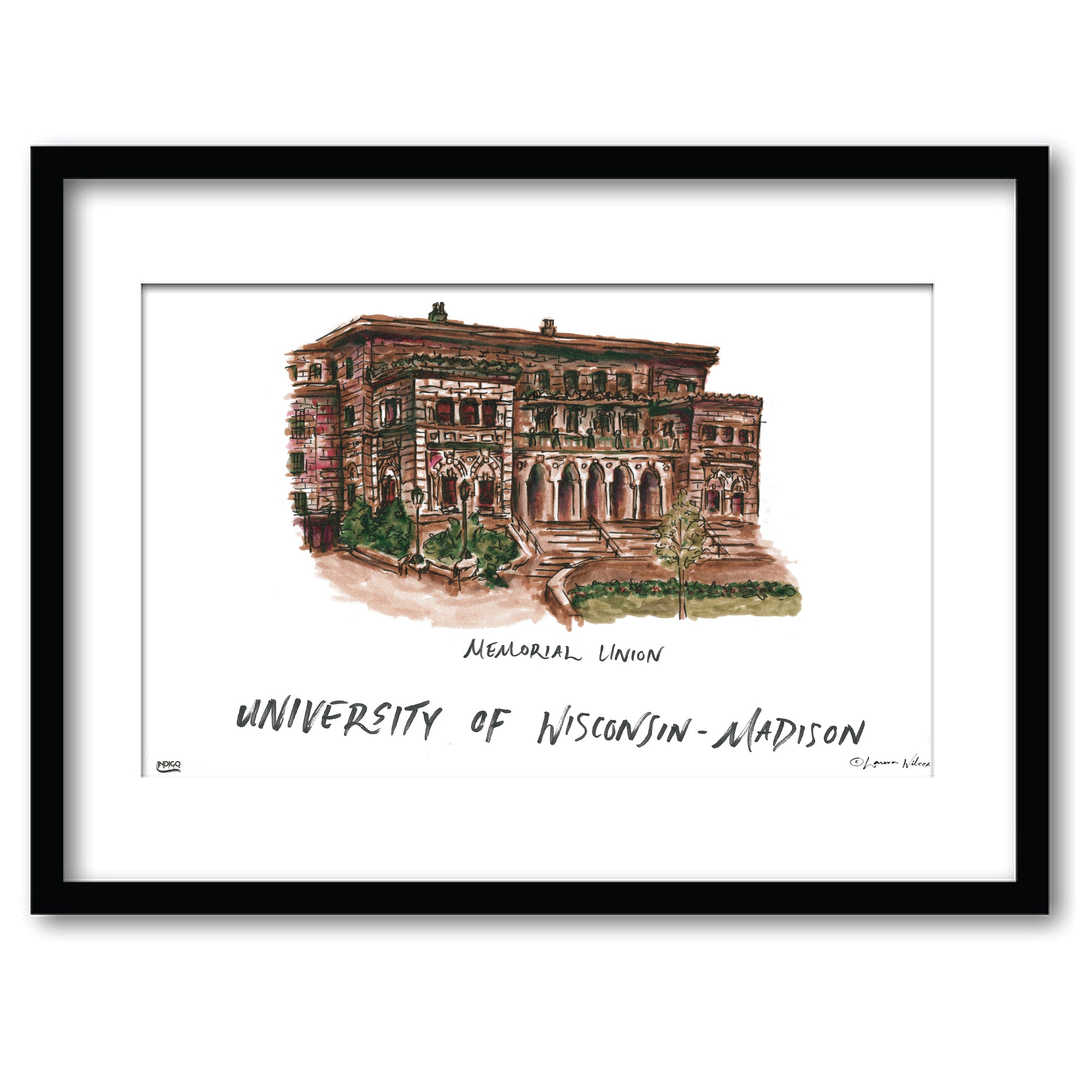 University of Wisconsin-Madison - Memorial Union, Framed Watercolor Wall Art 11" x 14" by Laura Wilcox