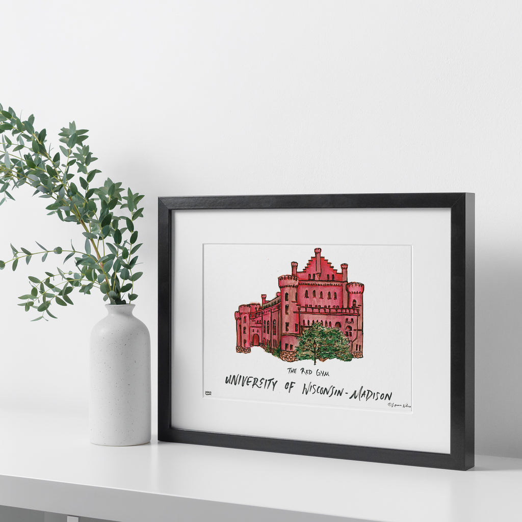 University of Wisconsin-Madison - The Red Gym, Matted Watercolor Wall Art 11" x 14" by Laura Wilcox