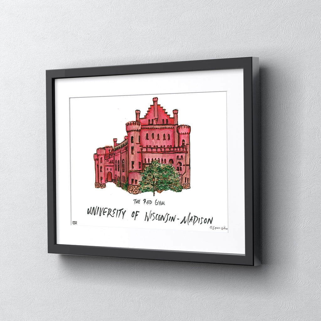 University of Wisconsin-Madison - The Red Gym, Matted Watercolor Wall Art 11" x 14" by Laura Wilcox