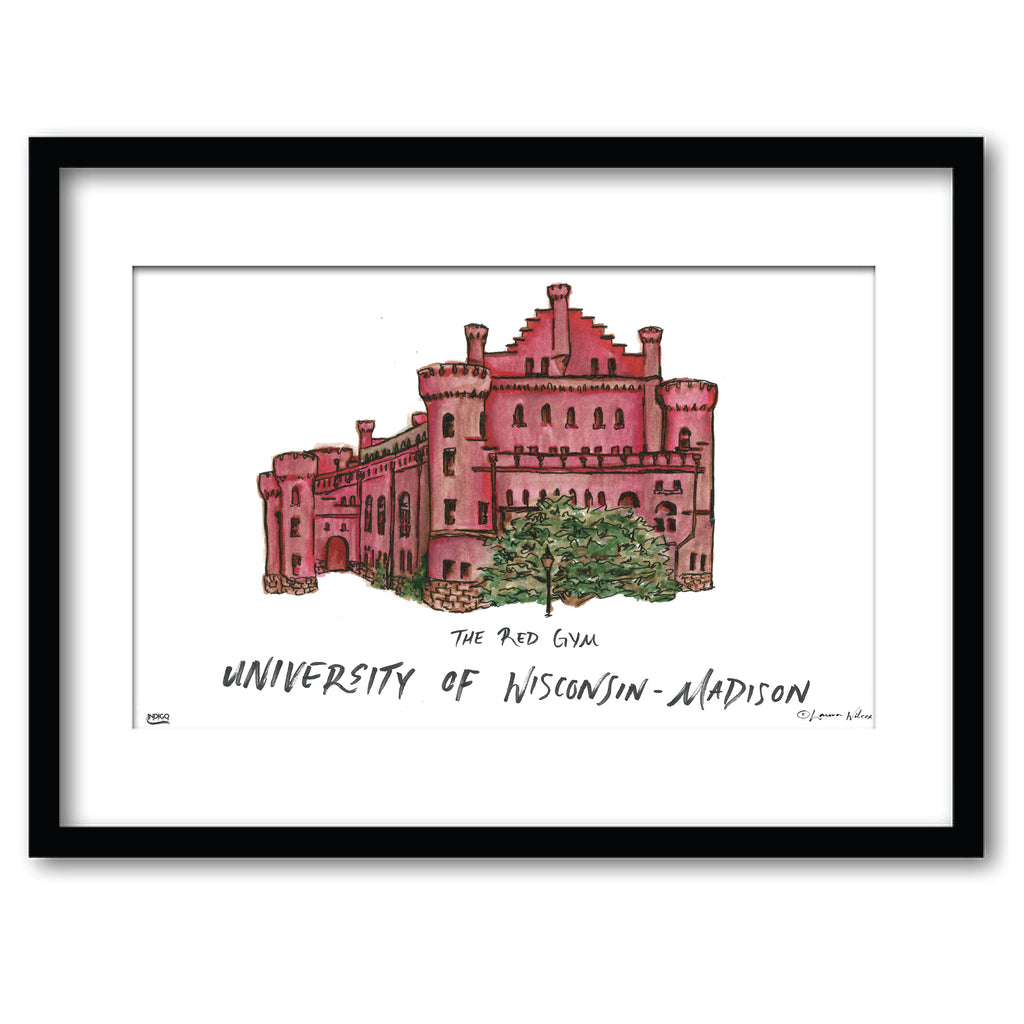 University of Wisconsin-Madison - The Red Gym, Framed Watercolor Wall Art 11" x 14" by Laura Wilcox